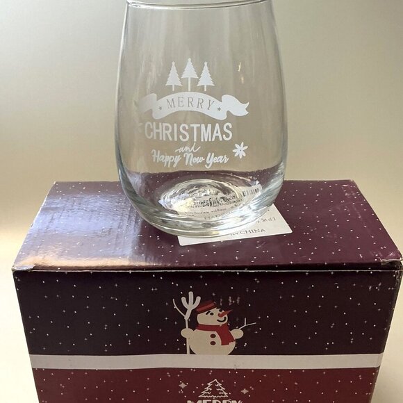 MERRY CHRISTMAS STEMLESS WINE GLASSES SET 2 - Picture 6 of 8